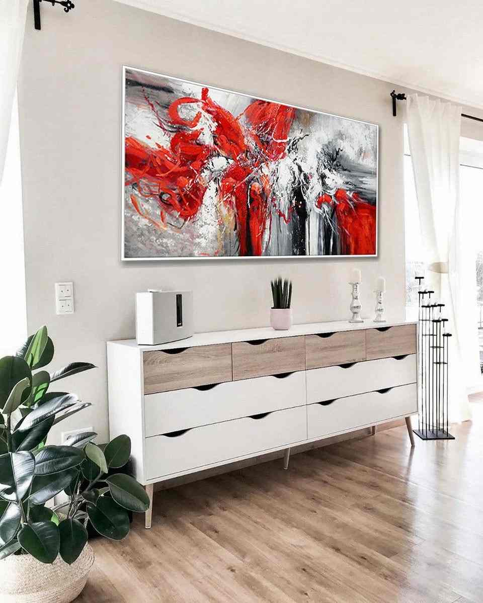 Modern Original Hand-painted Contemporary Textured Red Abstract FEX0J